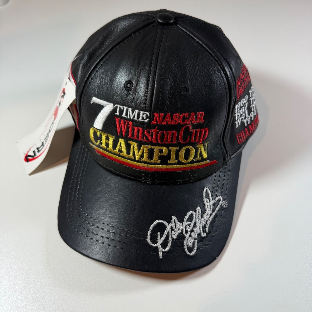 Modern NASCAR Hat Mens OSFM Black NWT Leather Dale Earnhardt 7 Time Champion